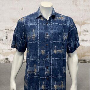 REEL LEGENDS Fishing Boats Blue SS Shirt Medium